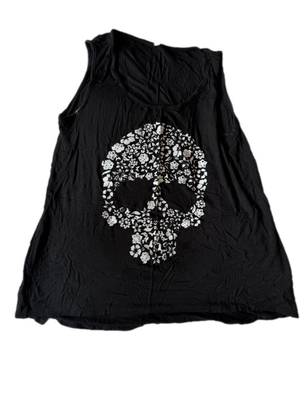 Magic Fit Black Floral Skull Tank Top large